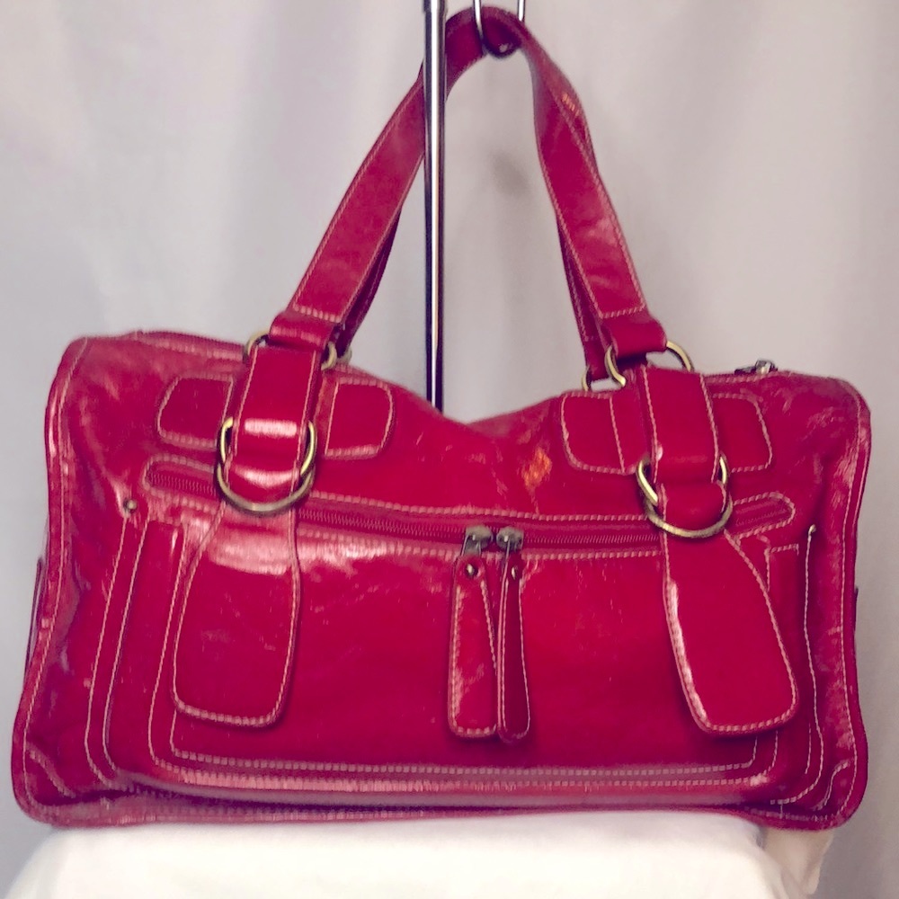BO BO BAGS red patent genuine leather handbag.